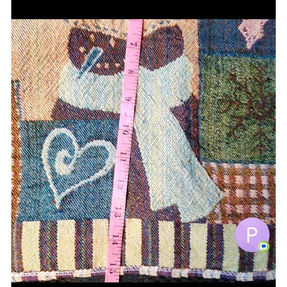 Vintage Snowman Christmas Tapestry Pillow Cover Noel Patchwork 14.5x14.5 Woven